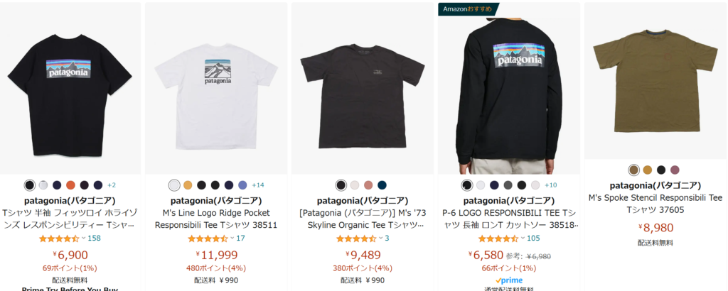 パタゴニアのTシャツAmazon